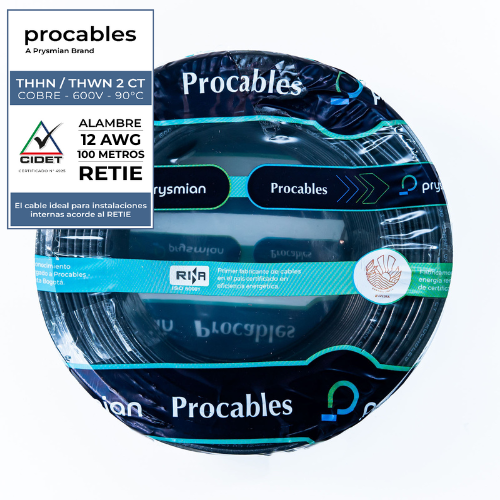 ALAMBRE PRC THHN 12 NEGRO X 100 METROS - PROCABLES 31353080001R