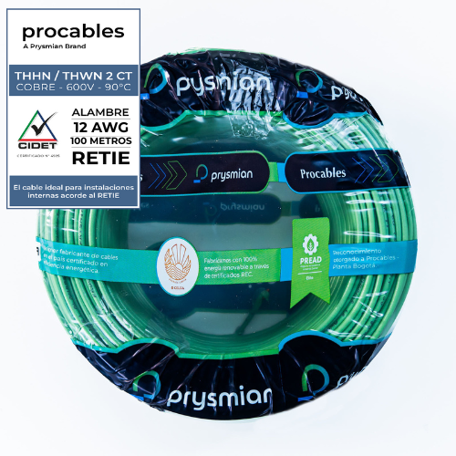 ALAMBRE PRC THHN 12 VERDE X 100 METROS- PROCABLES 31353080005R