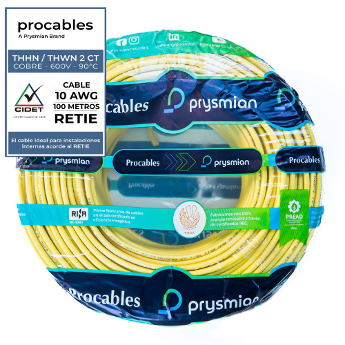 CABLE THHN-2 TC 7H COBRE PROCABLES 10 AMARILLO X 100 METROS - PROCABLES 31353101006R