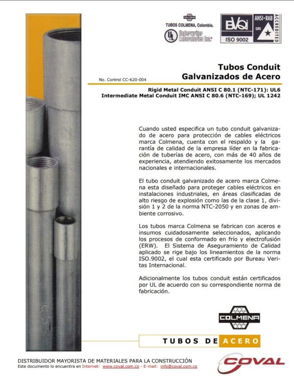 Catálogo 2004 Colmena Conduit Tubos Galvanizados en Acero