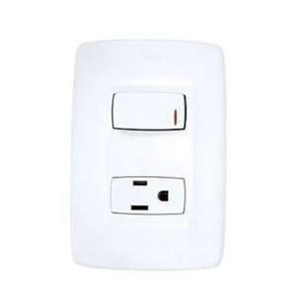 TOMA SENCILLA CON POLO A TIERRA (2POLOS+TIERRA)+ INTERRUPTOR SENCILLO CON LUZ PILOTO ARQUEA - LEGRAND AQ-301BGL