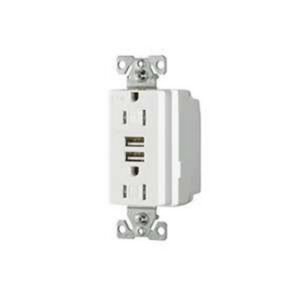 TOMA DECORATOR DOBLE CON POLO A TIERRA + 2 TOMAS TIPO USB COOPER EATON - COOPER-EATON TR7755W-7765WBOX